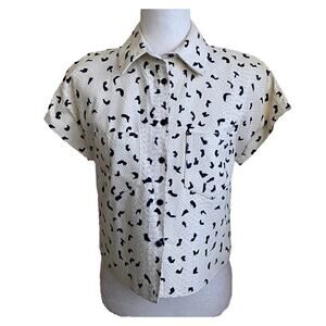 Tanya Taylor Leather Jacket White Black Animal Print Size S $459 Preppy, Cruella